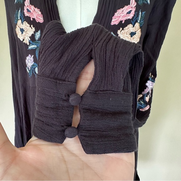 Free People Embroidered Floral Long Sleeve Dress Boho Women S Black Gauzy Mia - Picture 7 of 11